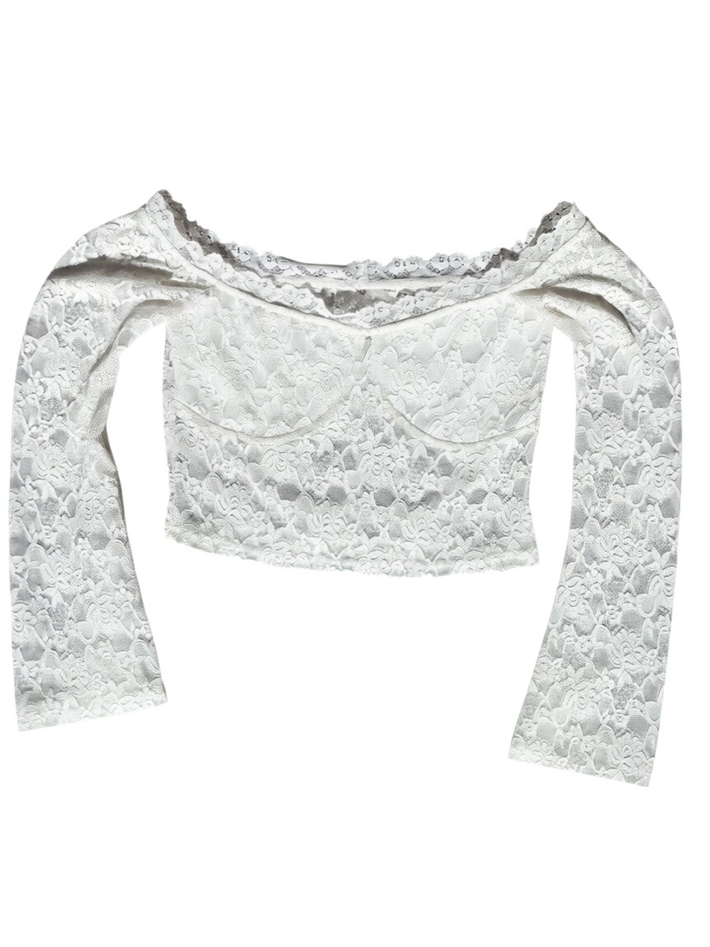 Boho Coquette White Lace Off Shoulder Bell Sleeve Crop Top Cottagecore Festival